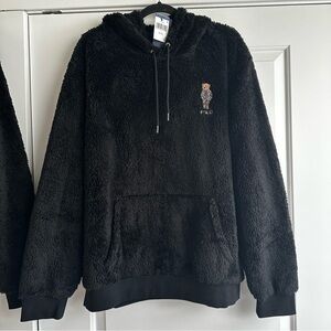 Polo by Ralph Lauren Black Sherpa Hoodie with Bear Embroidery